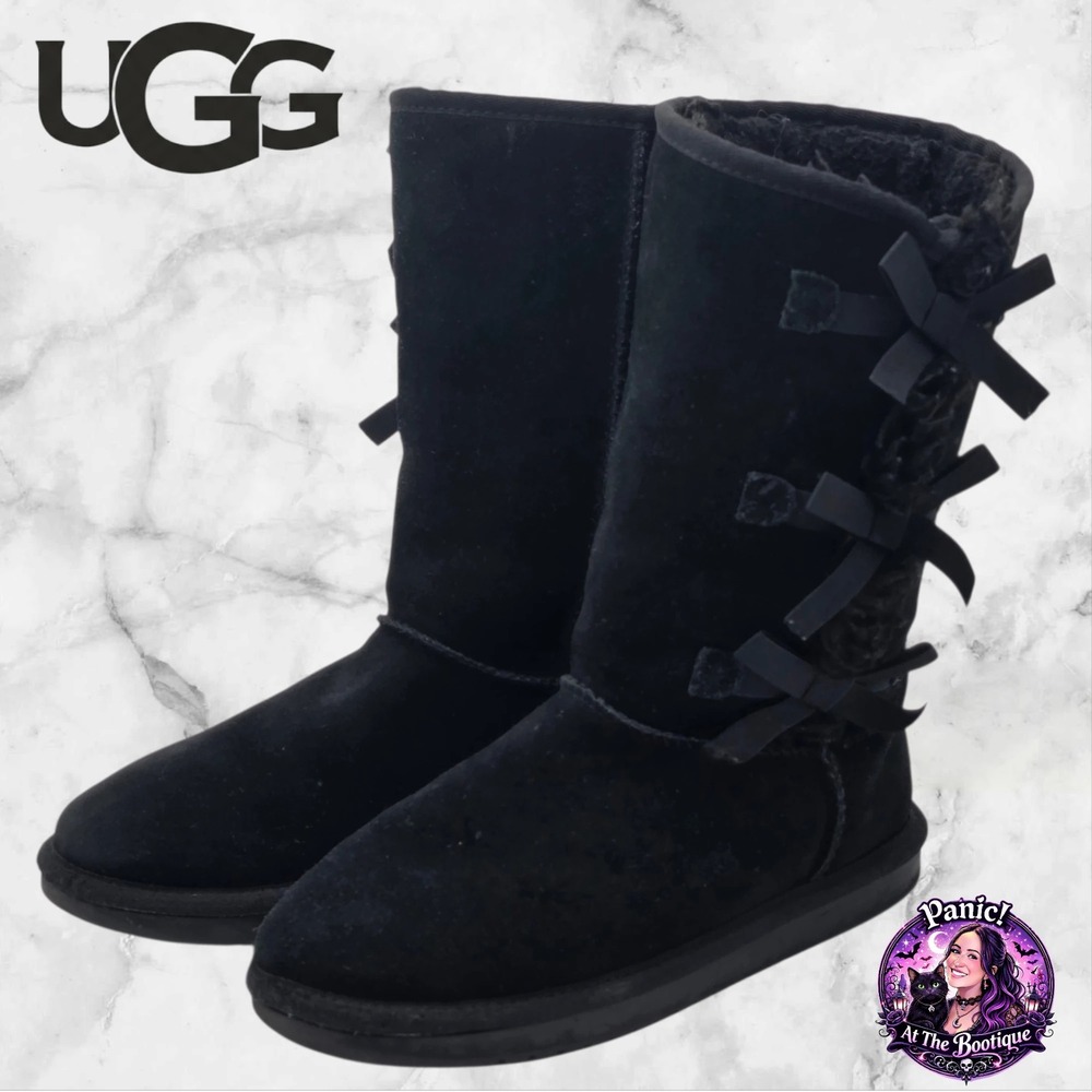Koolaburra by UGG‎ Victoria Tall Boots Womens 5 Black Suede Triple Bow  Coquette